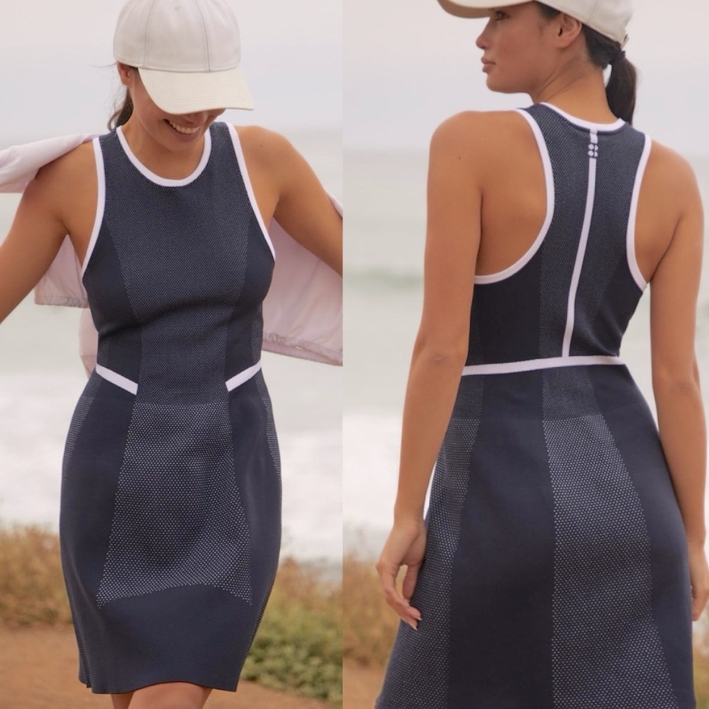 SWEATY BETTY INTERVAL WORKOUT DRESS | NWT | Size Large| Navy with White